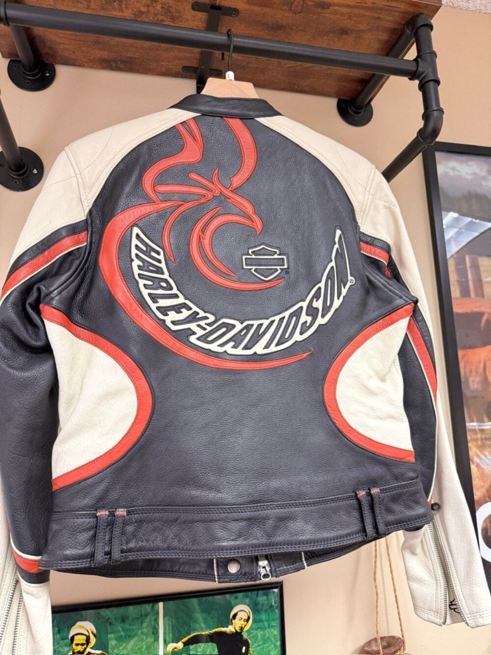 Women's 2006 Harley Davidson Vintage Eagle Paneled Leather Biker Jacket Phoenix